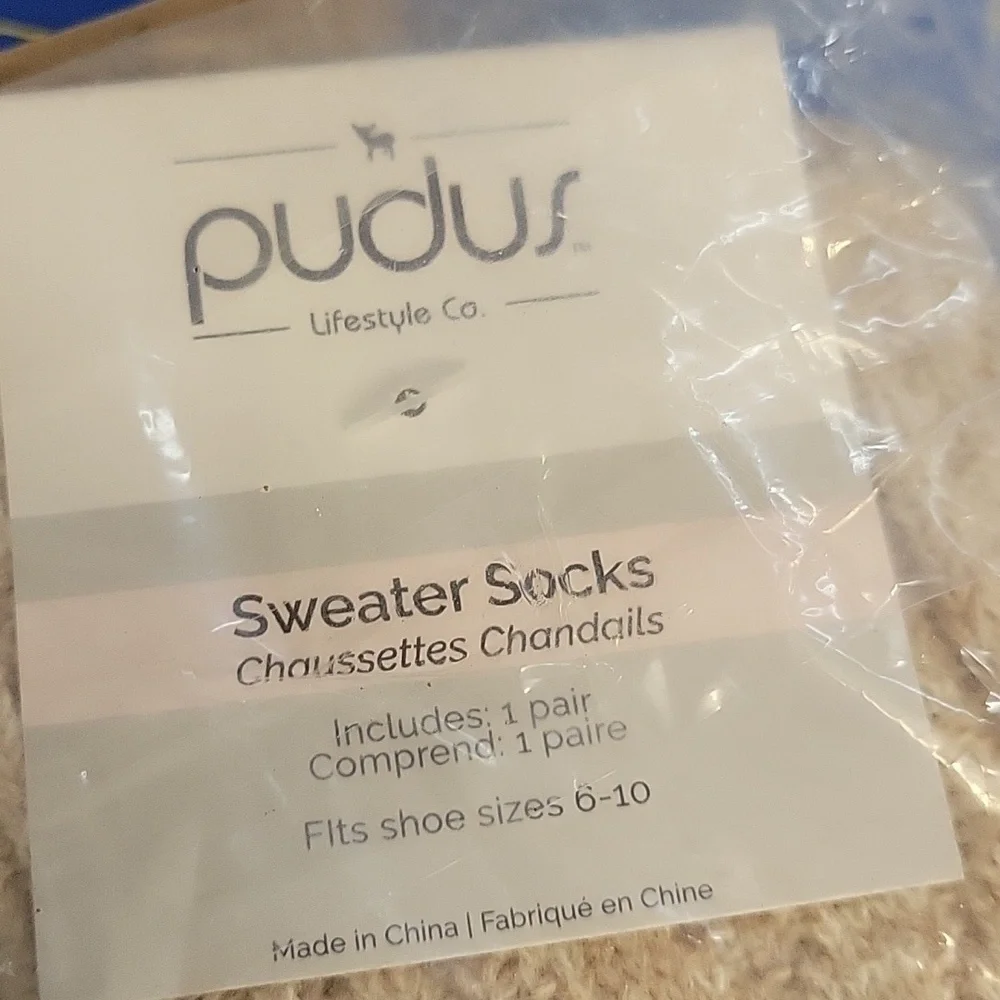 Pudus Sweater Socks Over the Knee Shoe Size 6-10 Cozy Cabin FabFitFun Beige NEW